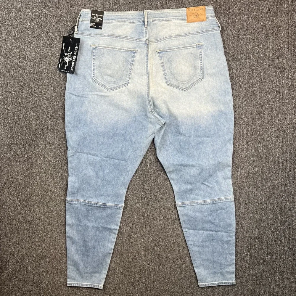 True Religion Halle Super Skinny Jeans W42 Light Wash Moto Paneled Streetwear
